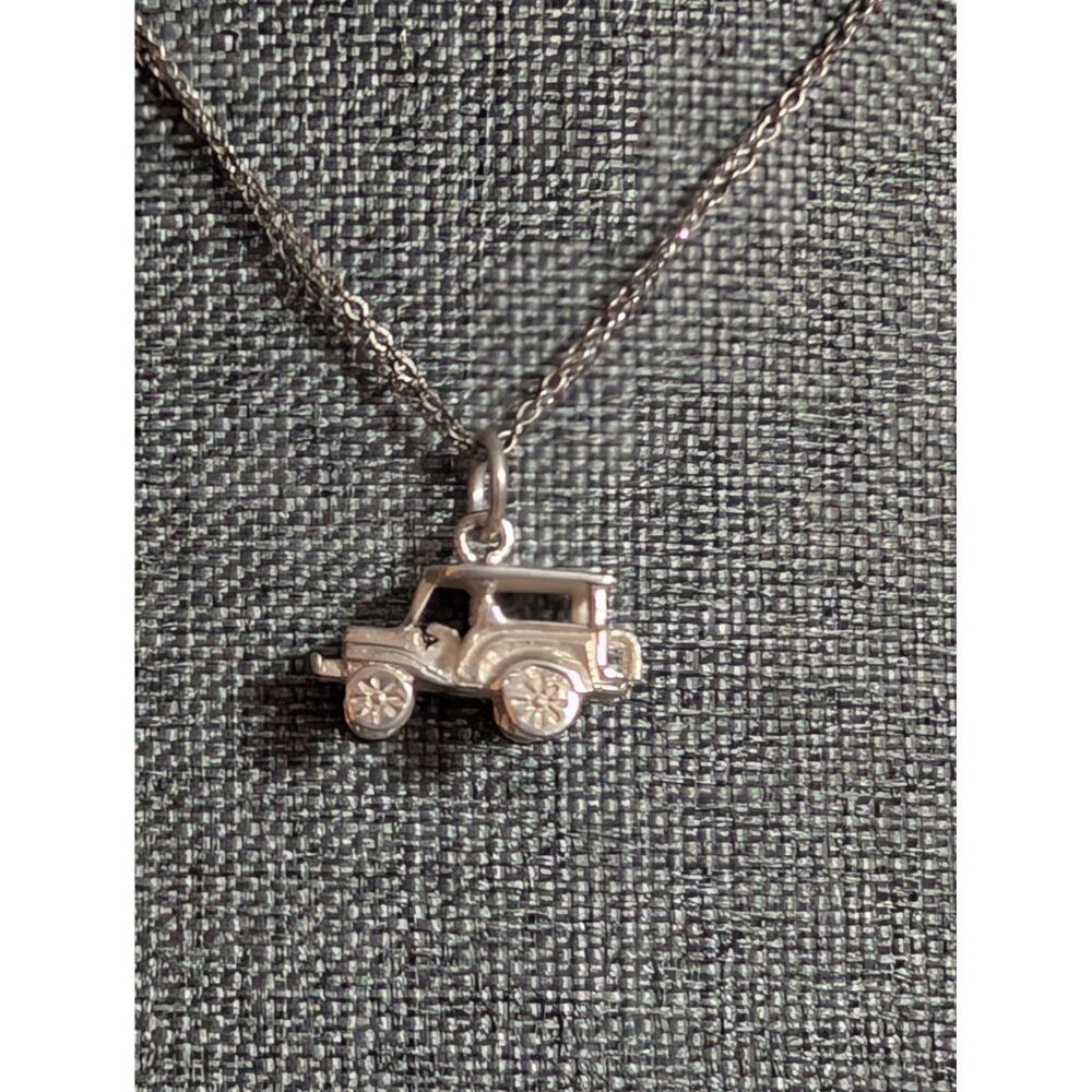 Sterling Silver Jeep Charm on 15 in Chain Necklace